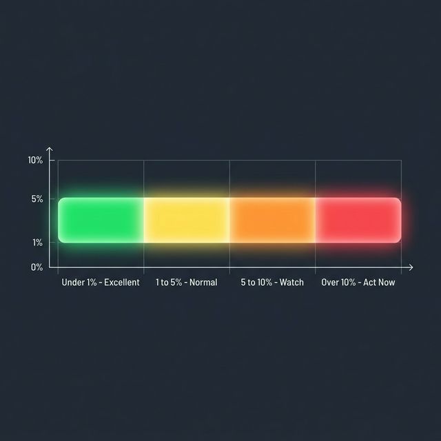 Stick drift severity chart showing healthy status under 1 percent normal under 5 percent and critical ranges over 10 percent