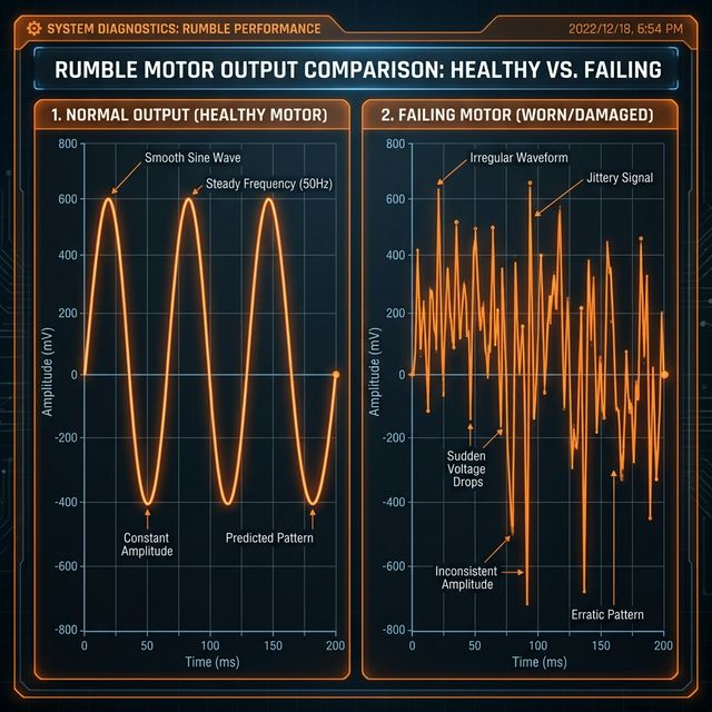 Graph comparing normal smooth vibration output vs failing jagged motor output