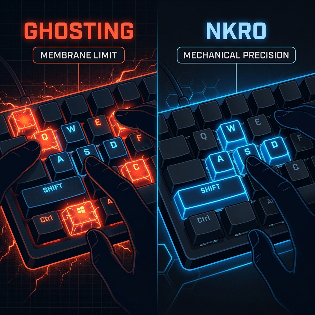 Side-by-side comparison of Keyboard Ghosting vs NKRO
