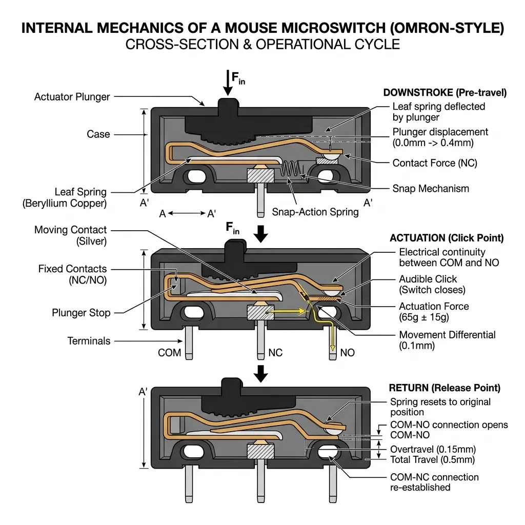 Mouse microswitch registration and actuation cycle diagram